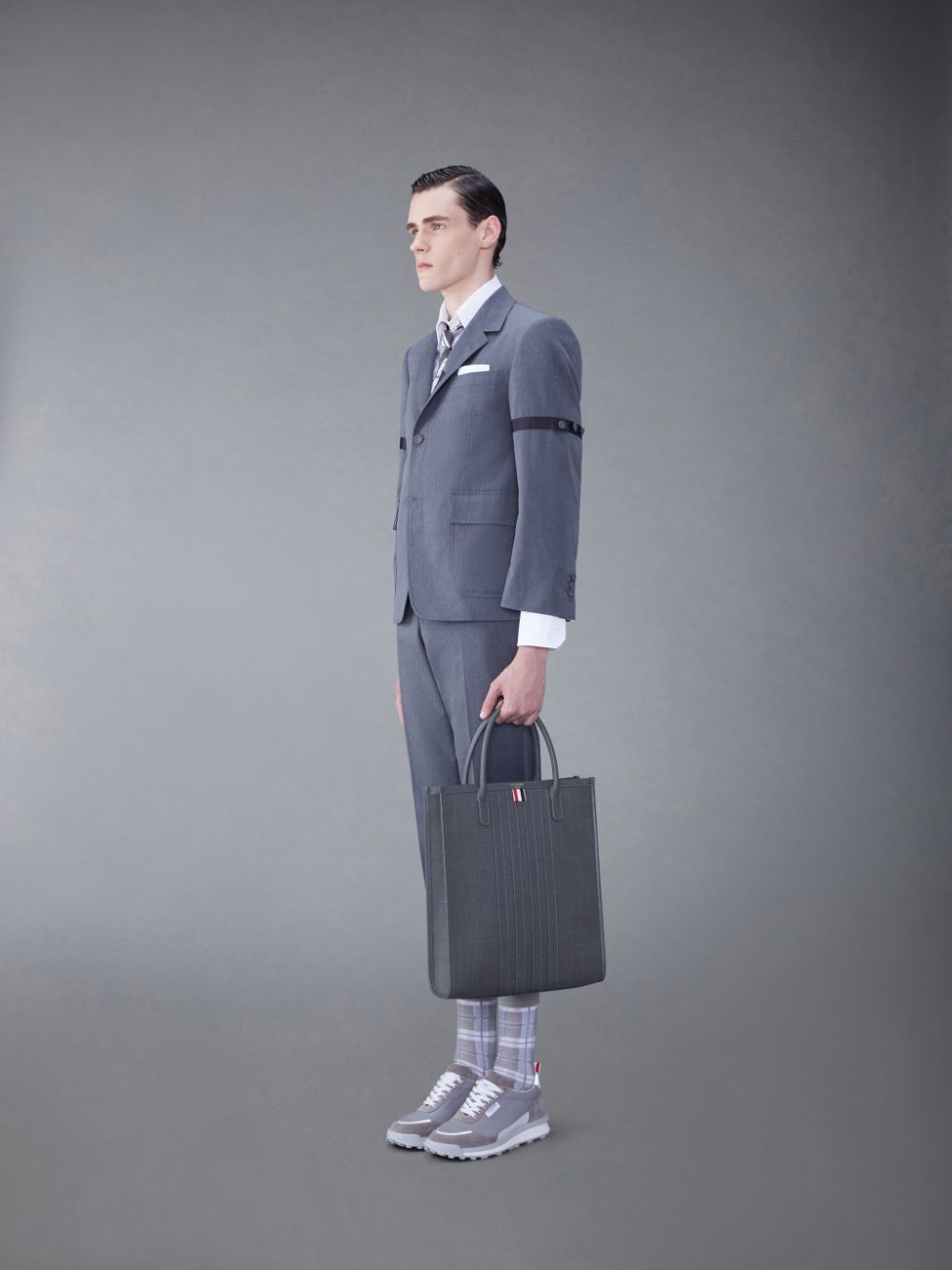 Thom Browne Wool 4-Bar Men Tote Bags Grey | HYI82V44206