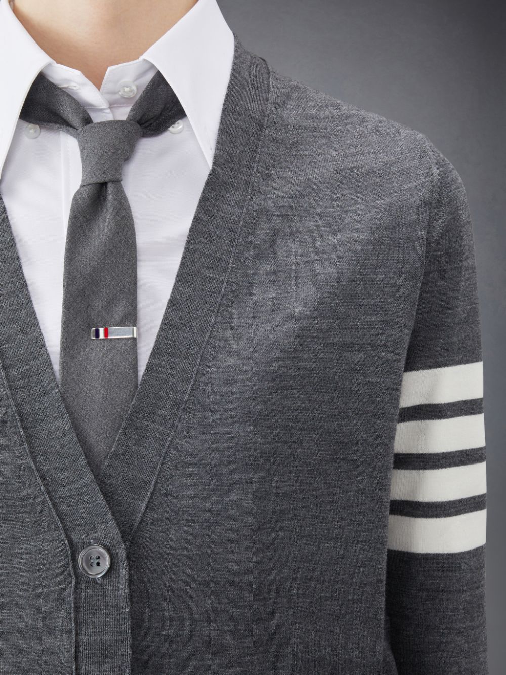 Thom Browne Wool 4-Bar Relaxed V-Neck Women Cardigan Grey | LIR15X63889