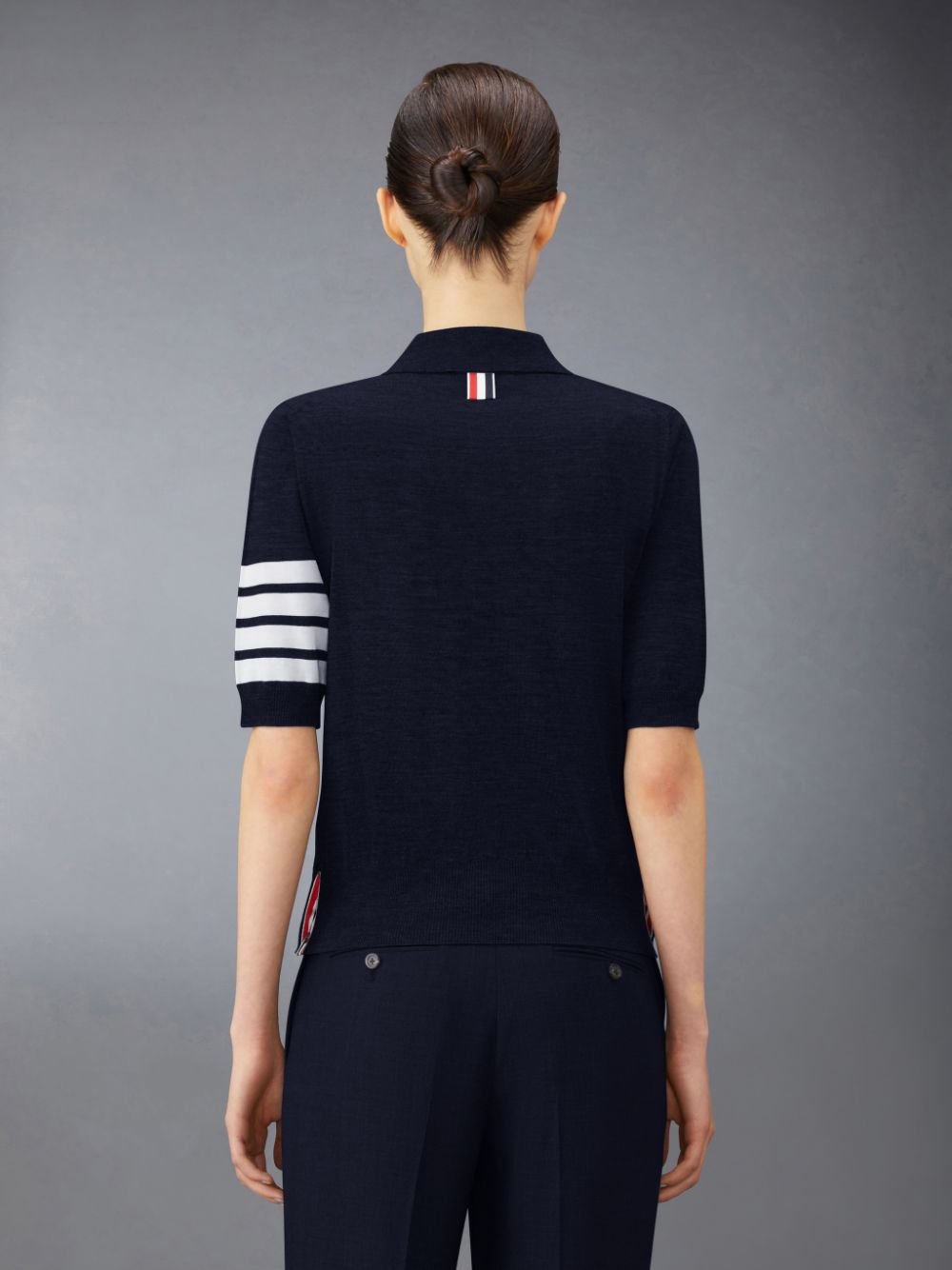 Thom Browne Wool 4-Bar Relaxed Women Polo Shirt Blue | LXD74U56076