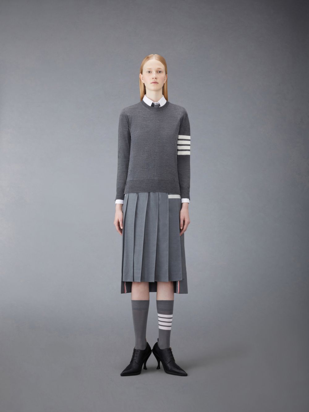 Thom Browne Wool 4-Bar Relaxed Women Pullover Grey | CLT47A59688