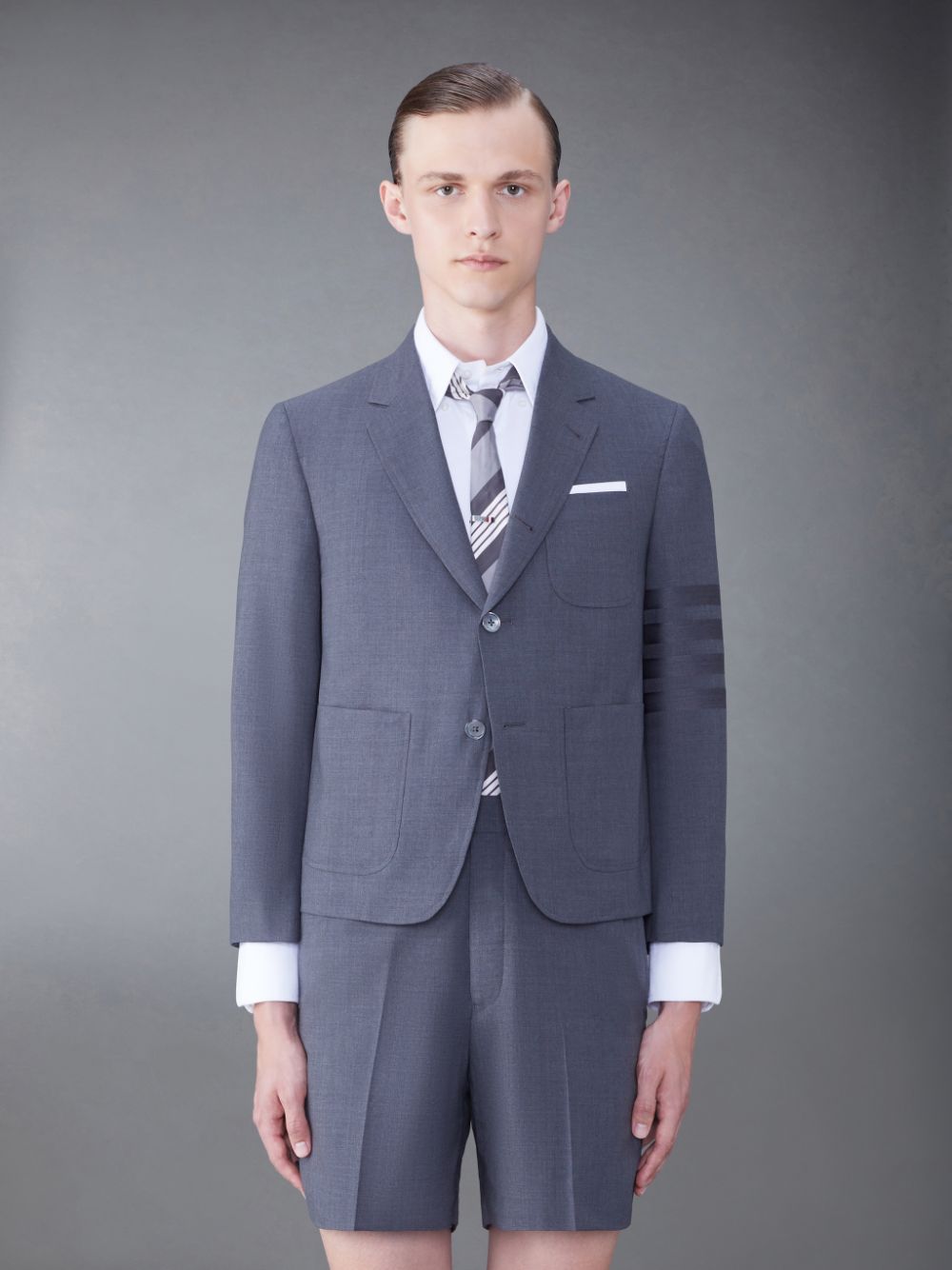 Thom Browne Wool 4-Bar Sack Sport Men Coats Grey | XMN12I57867