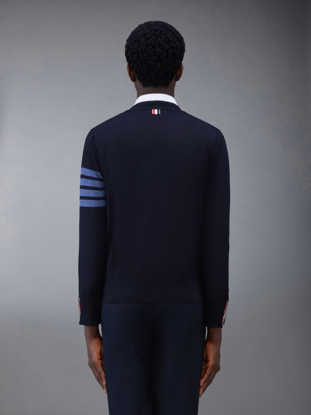 Thom Browne Wool 4-Bar V-Neck Men Cardigan Blue | FJI61U91002