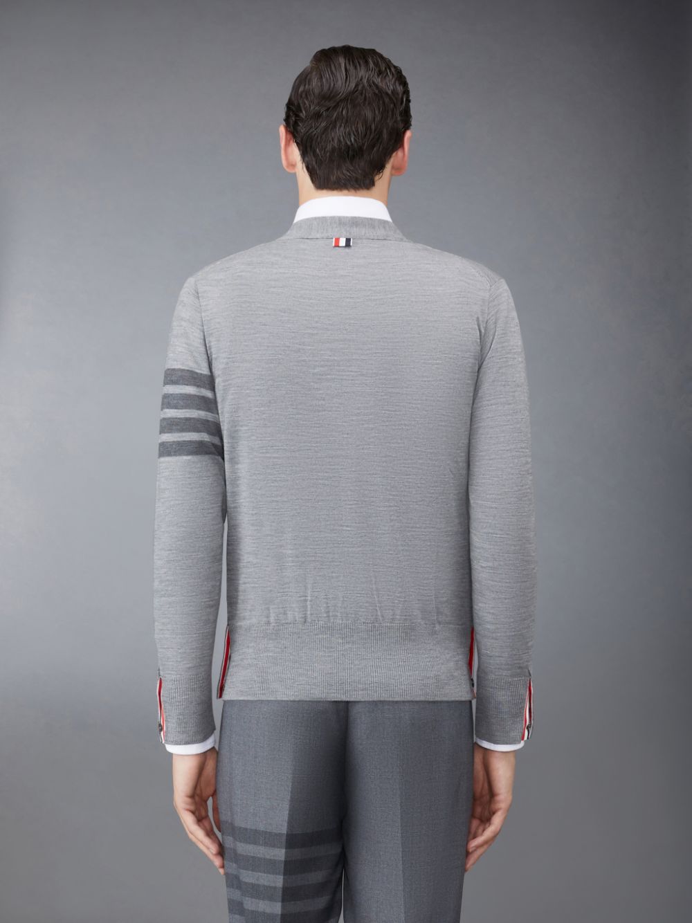 Thom Browne Wool 4-Bar V-Neck Men Cardigan Grey | UEO58P71458