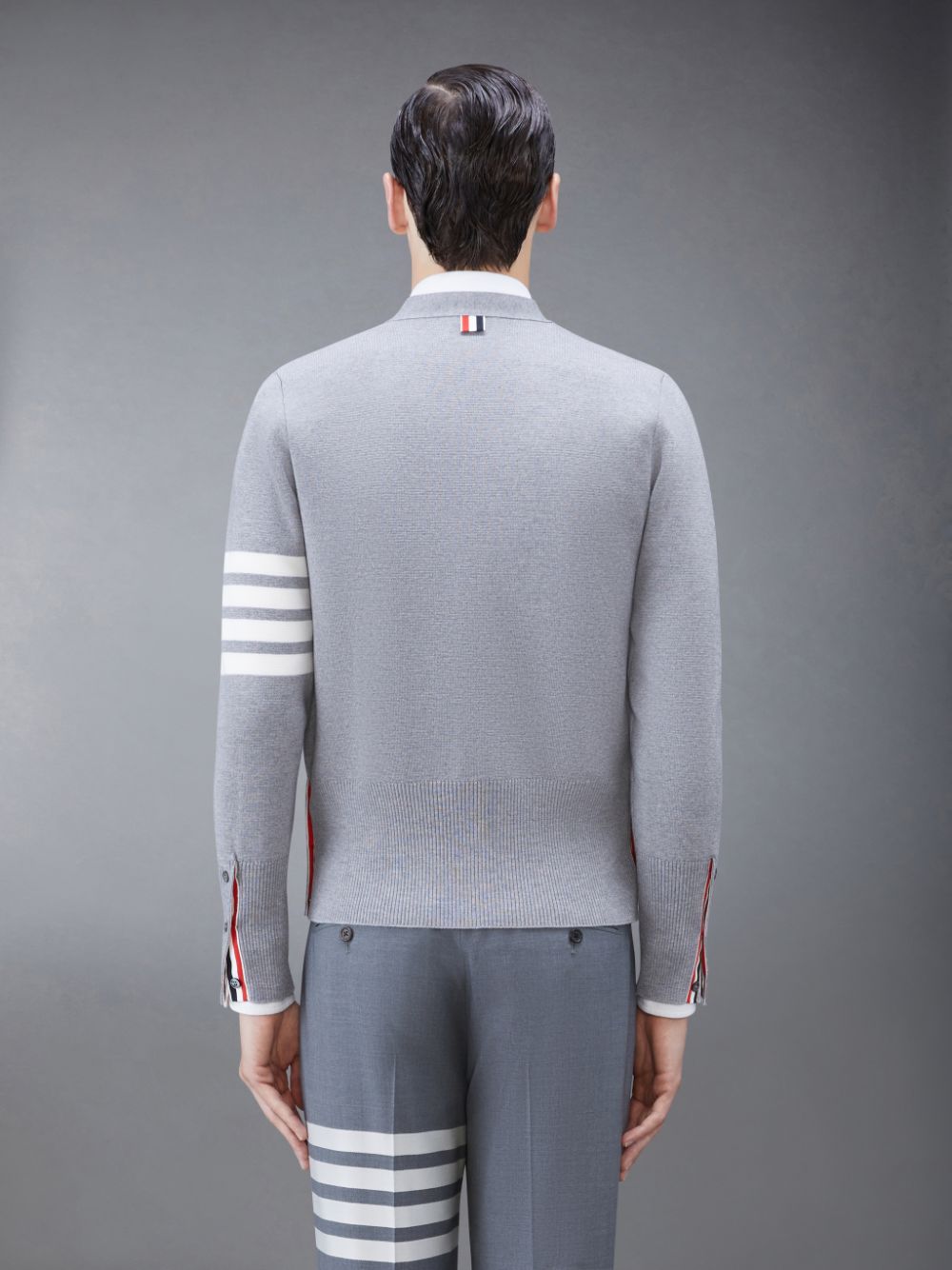 Thom Browne Wool 4-Bar V-Neck Men Cardigan Grey | YQJ64C78425