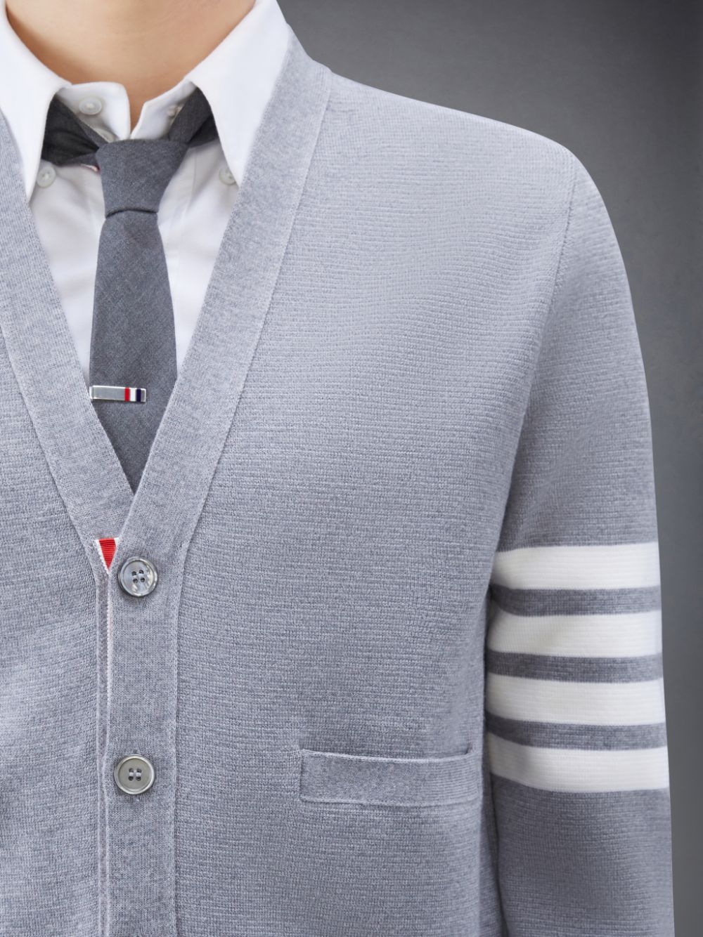 Thom Browne Wool 4-Bar V-Neck Men Cardigan Grey | YQJ64C78425