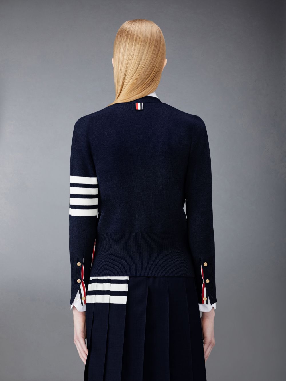 Thom Browne Wool 4-Bar V-Neck Women Cardigan Blue | KXO08Y57905