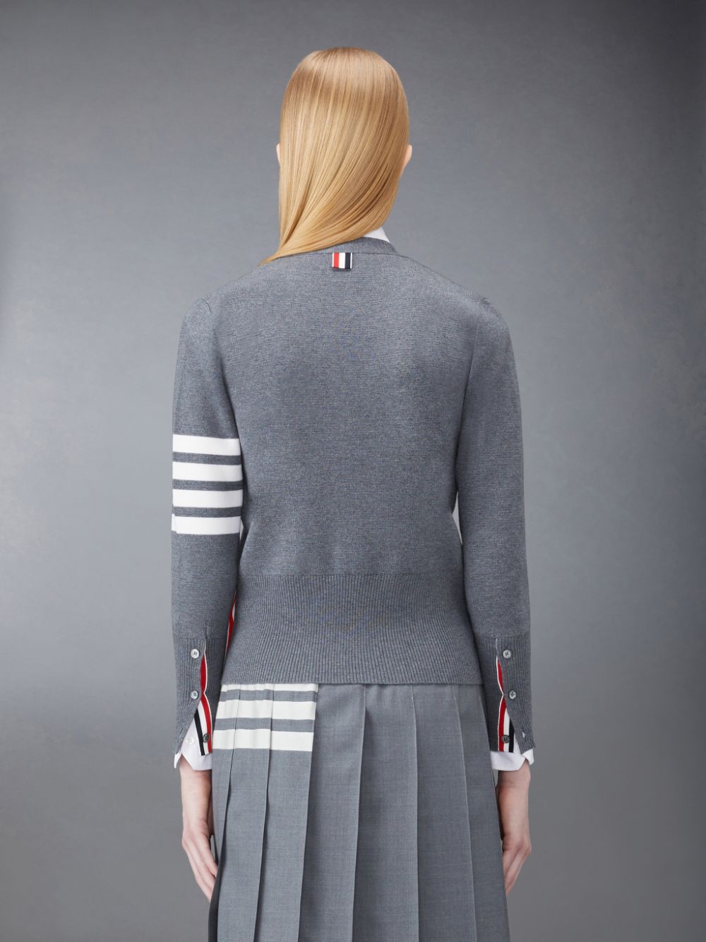 Thom Browne Wool 4-Bar V-Neck Women Cardigan Grey | PWZ10A14968