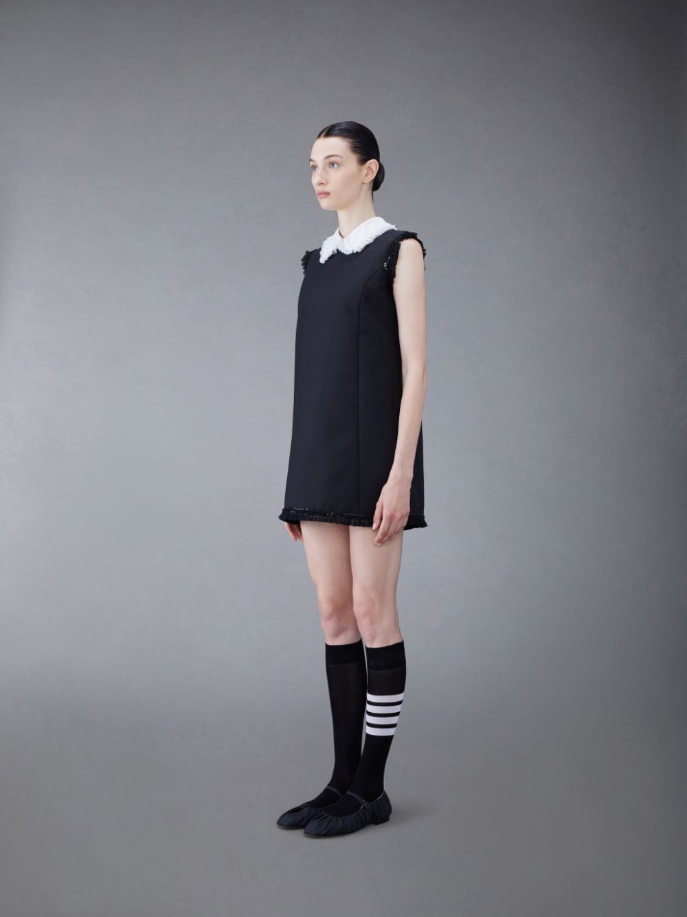 Thom Browne Wool Box Pleat Sequin Baby Doll Women Dress Black | IKX01F49037