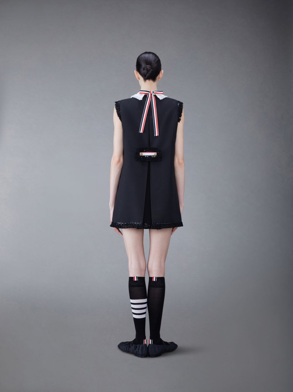 Thom Browne Wool Box Pleat Sequin Baby Doll Women Dress Black | IKX01F49037