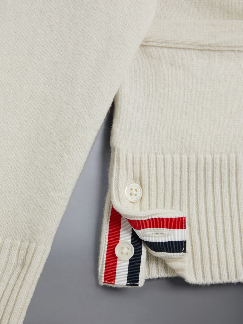 Thom Browne Wool Cashmere 4-Bar Calssic Boys's Cardigan Beige | TNW90H67809