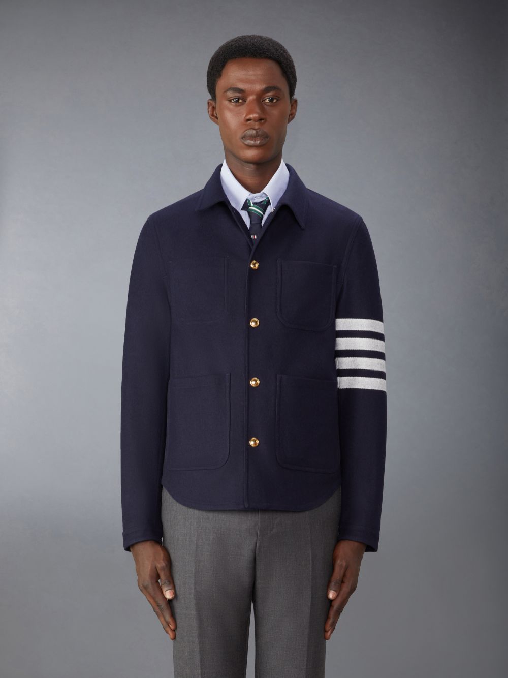 Thom Browne Wool Cashmere 4-Bar Utility Men Jackets Blue | LTG25C15088