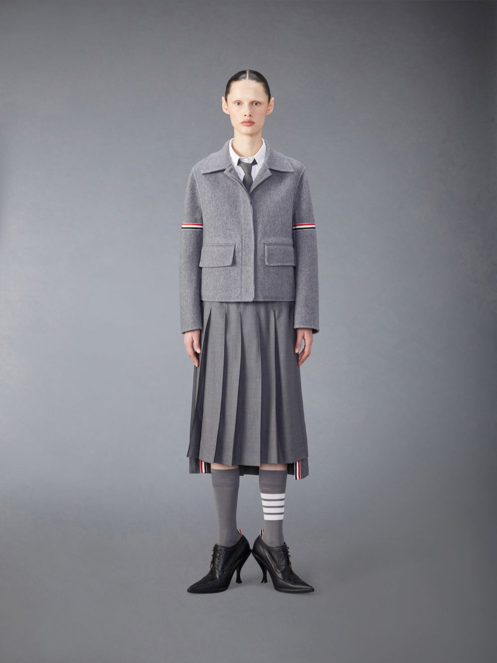 Thom Browne Wool Cashmere Armband Bell Sleeve Women Jackets Grey | HGW90L63487