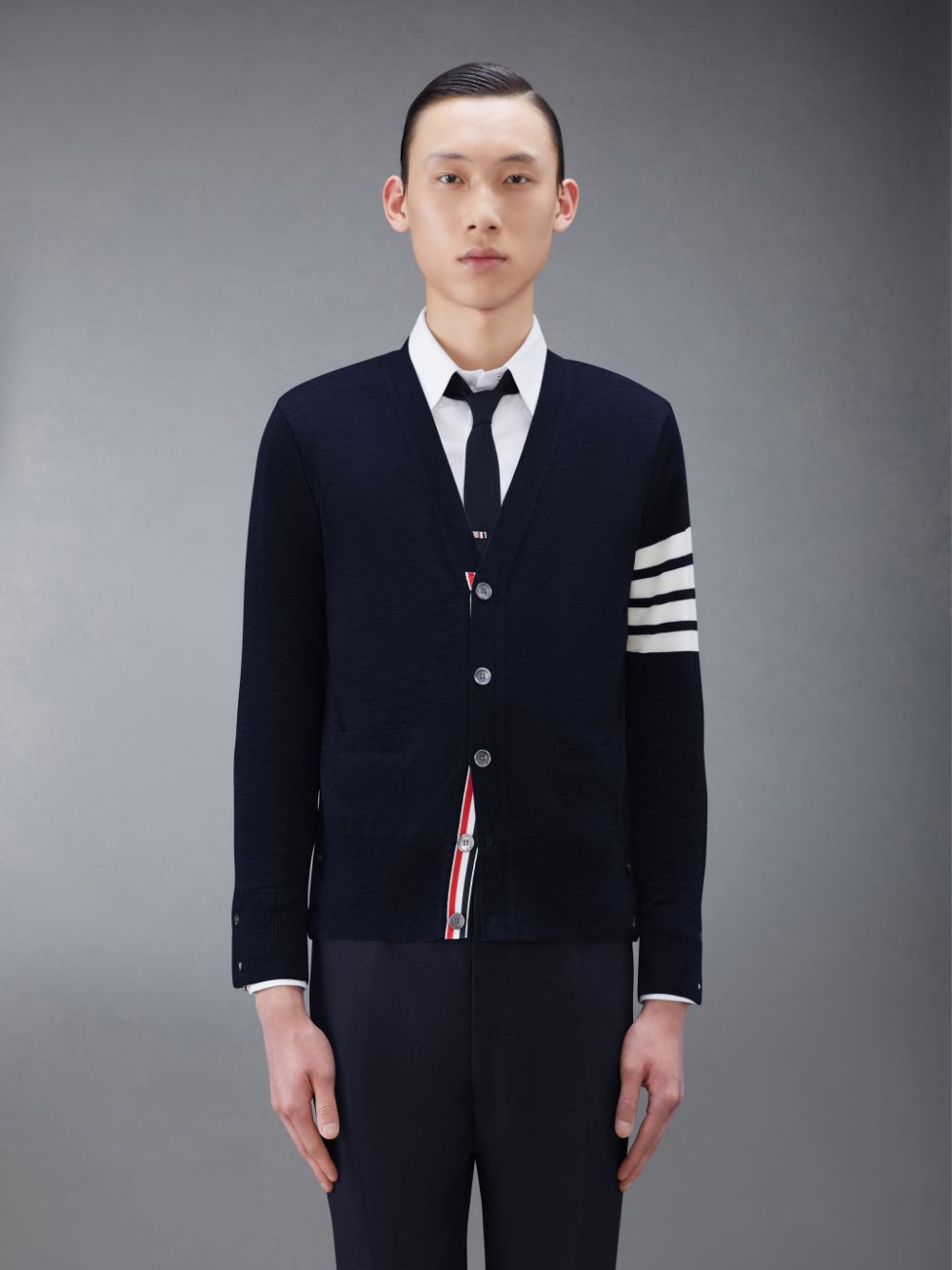 Thom Browne Wool Classic V-Neck Men Cardigan Blue | JVR59L55719