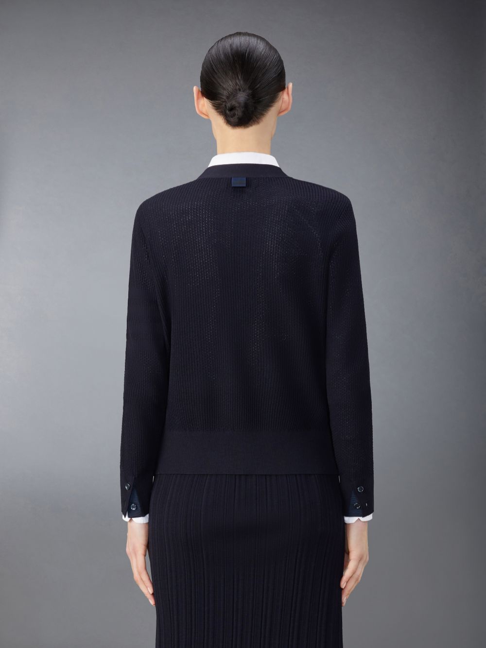 Thom Browne Wool Crepe 4-Bar Relaxed Fit Women Cardigan Blue | UXV13L33218