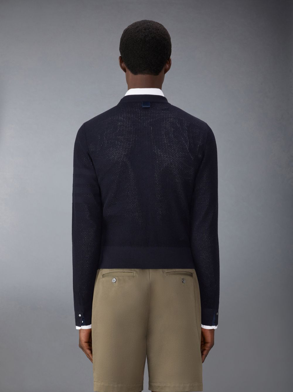 Thom Browne Wool Crepe 4-Bar Relaxed Fit Men Pullover Blue | YEQ45G09439