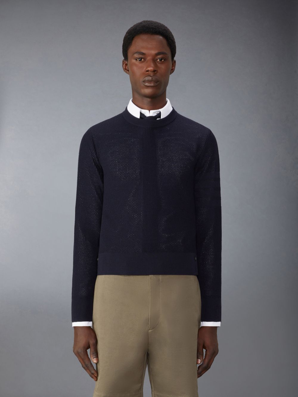 Thom Browne Wool Crepe 4-Bar Relaxed Fit Men Pullover Blue | YEQ45G09439