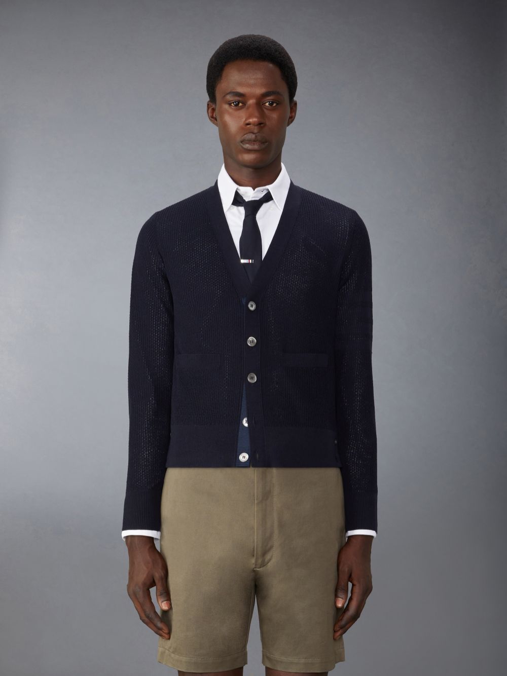 Thom Browne Wool Crepe 4-Bar Relaxed Fit Men Cardigan Blue | IJP21Q45856