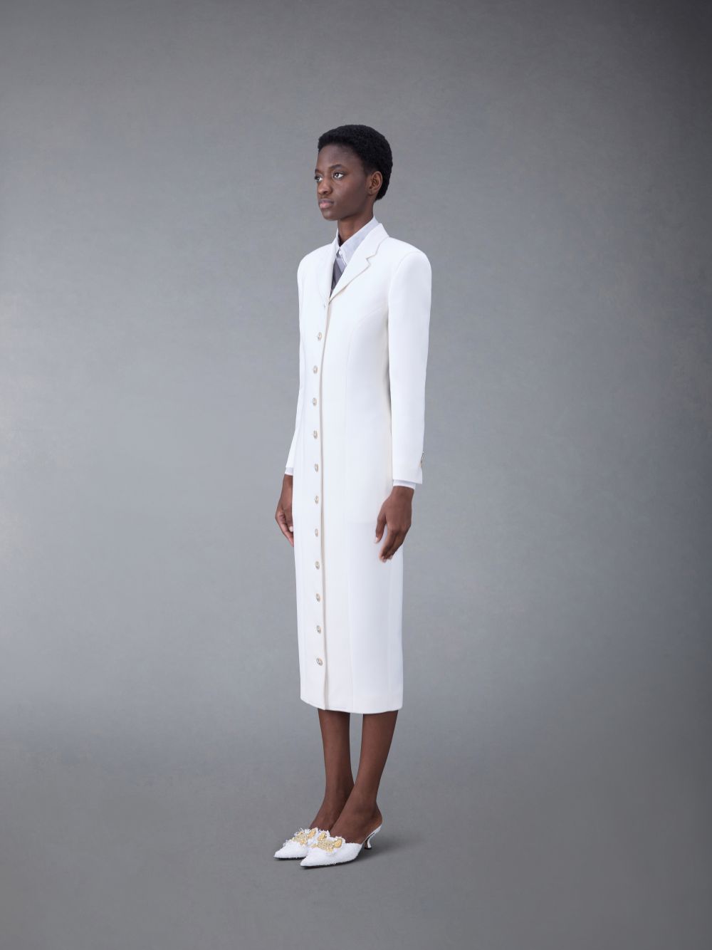 Thom Browne Wool Crepe Moulded Shoulder Maxi Women Dress White | FWX51U07968