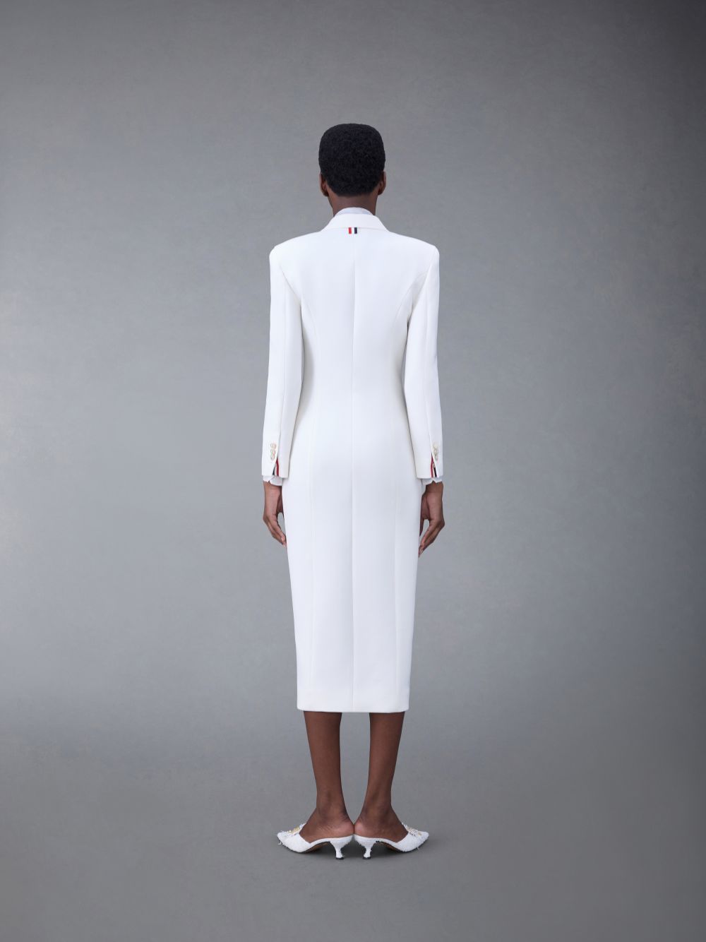 Thom Browne Wool Crepe Moulded Shoulder Maxi Women Dress White | FWX51U07968