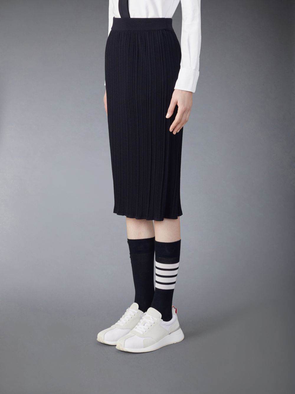 Thom Browne Wool Crepe Rib Stitch Midi Plisse Women Skirts Blue | VHN95B02760