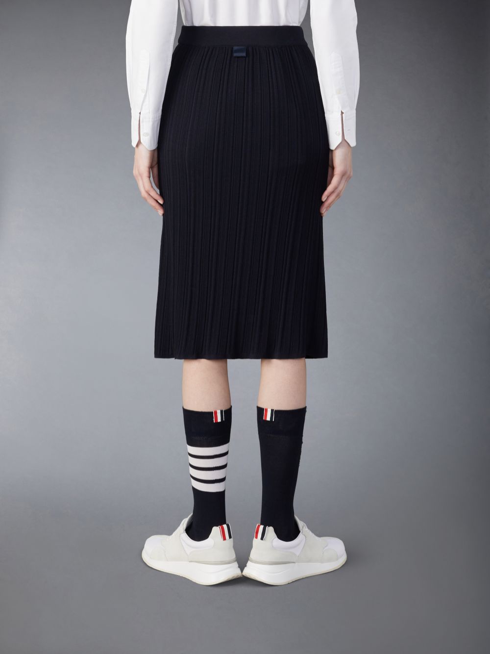 Thom Browne Wool Crepe Rib Stitch Midi Plisse Women Skirts Blue | VHN95B02760