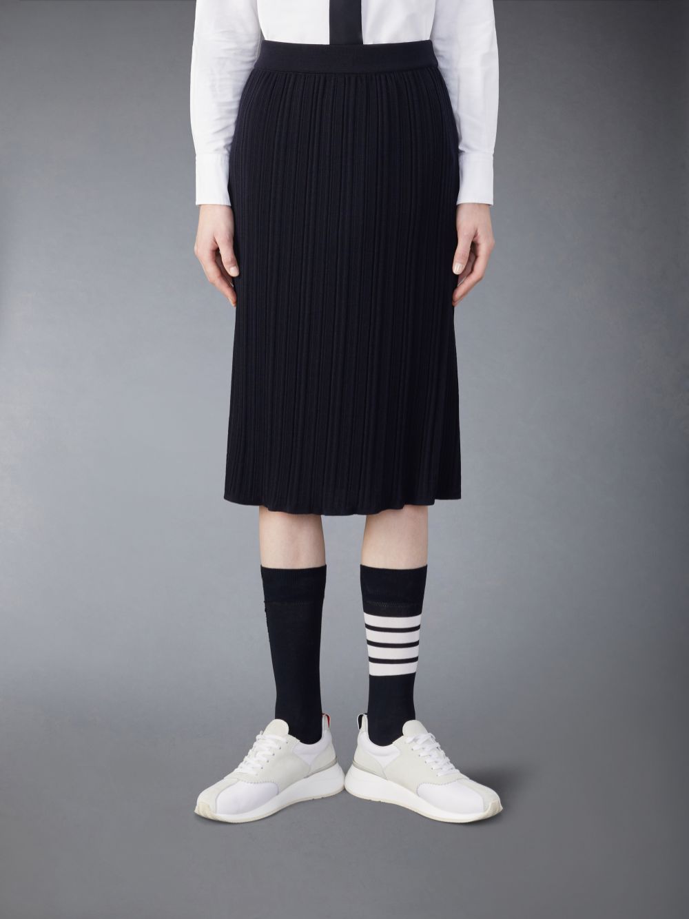 Thom Browne Wool Crepe Rib Stitch Midi Plisse Women Skirts Blue | VHN95B02760