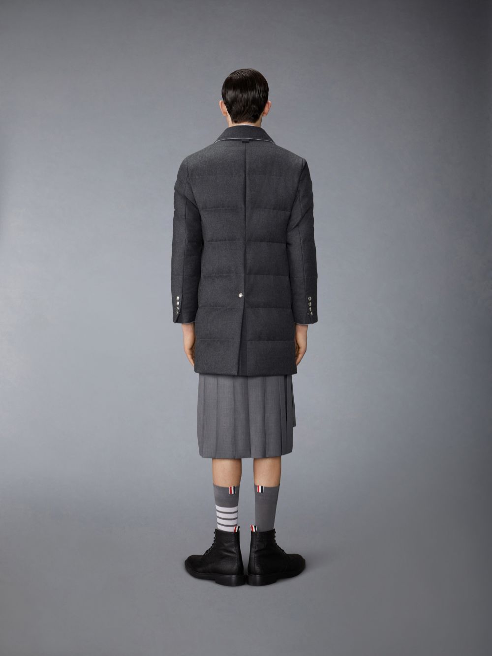 Thom Browne Wool Flannel Down Fill Classic Bal Collar Men Coats Grey | MQE44L18799