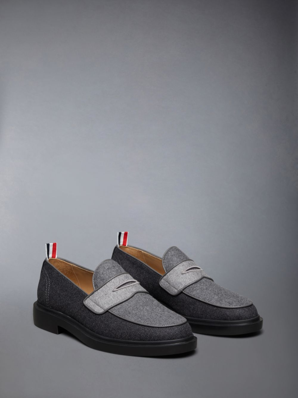 Thom Browne Wool Flannel Light Weight Rubber Sole Penny Men Loafers Grey | RHR16W27446