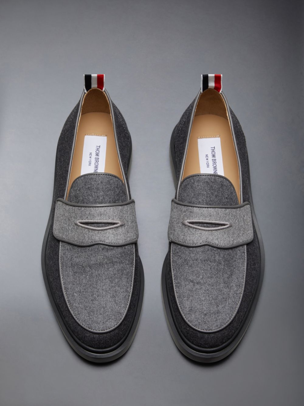 Thom Browne Wool Flannel Light Weight Rubber Sole Penny Men Loafers Grey | RHR16W27446