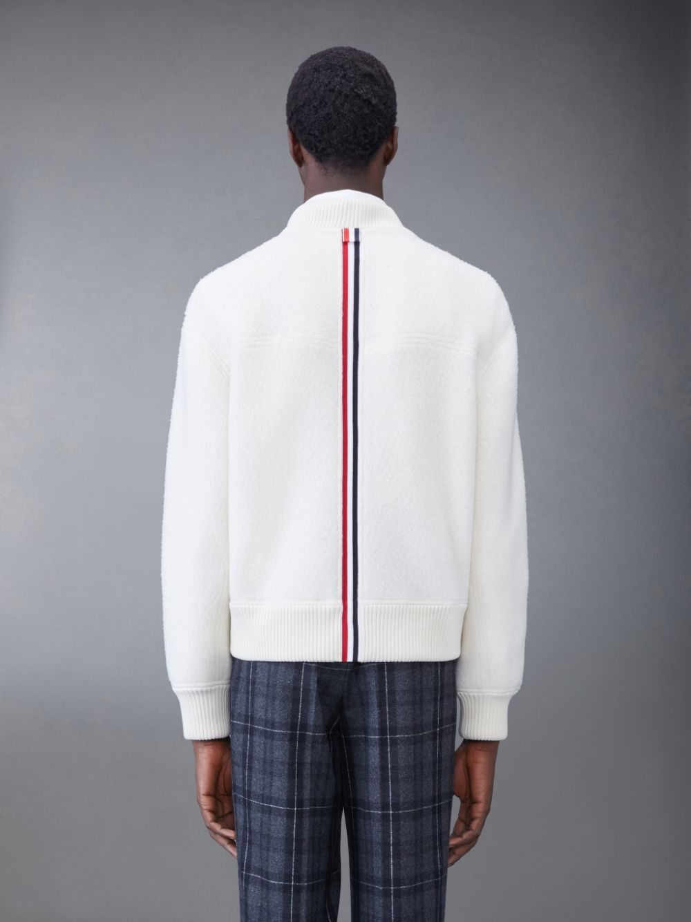 Thom Browne Wool Fleece Stripe Bomber Men Jackets White | VGQ55A83293