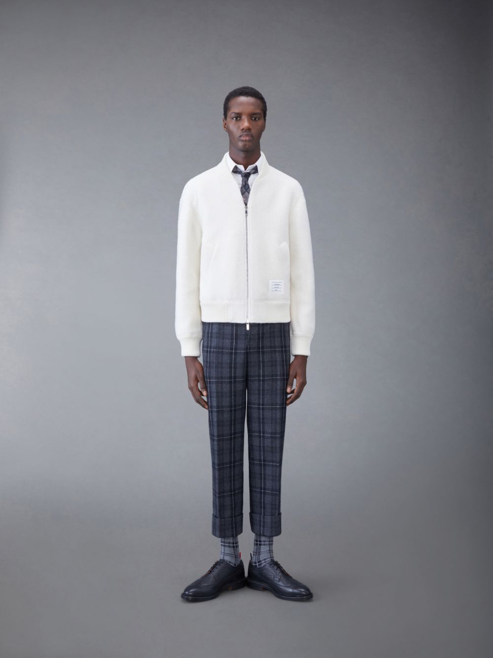 Thom Browne Wool Fleece Stripe Bomber Men Jackets White | VGQ55A83293