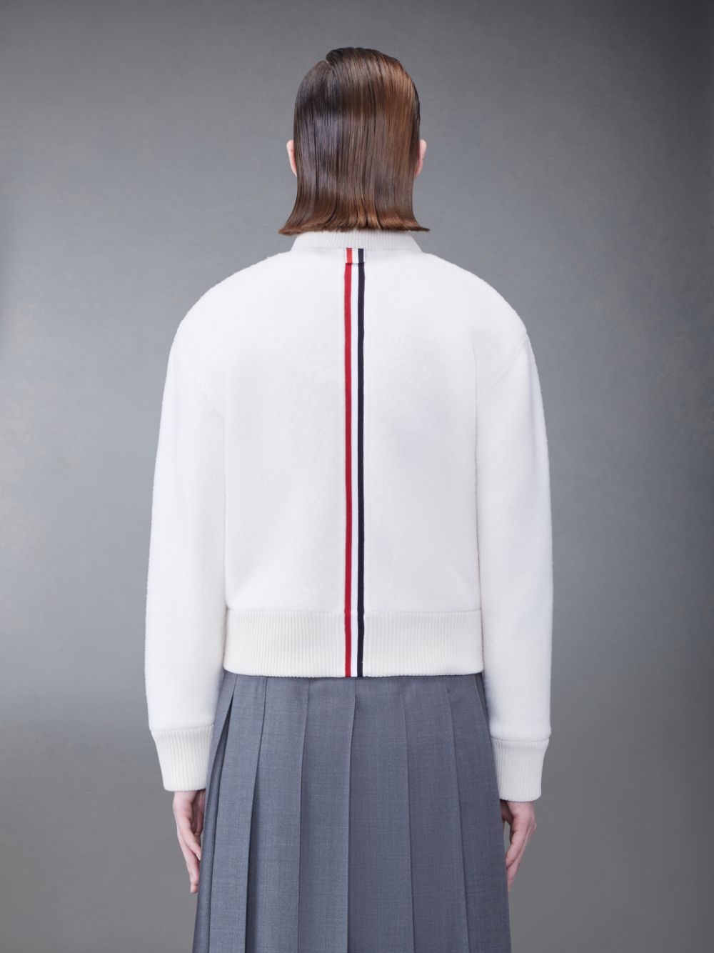 Thom Browne Wool Fleece Stripe Bomber Women Jackets White | LKF01H86481