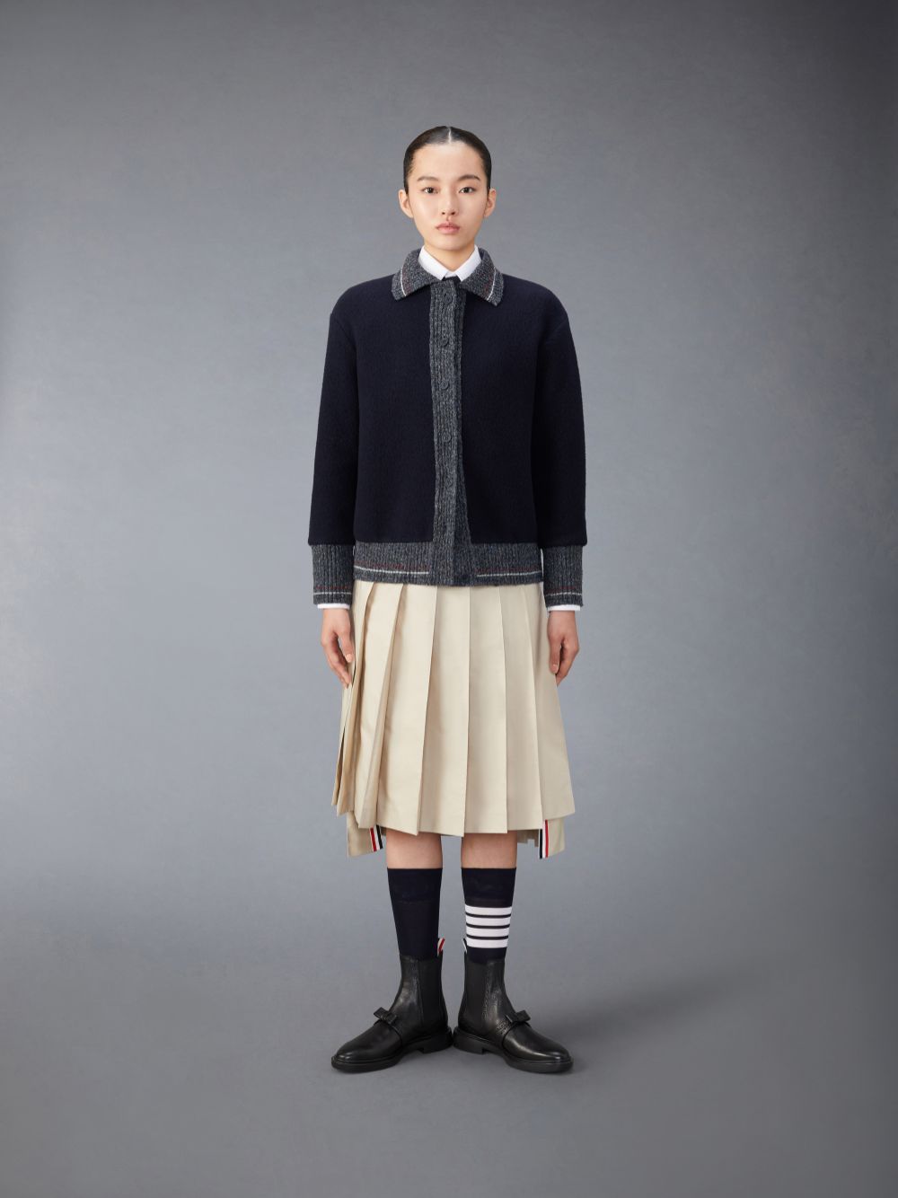 Thom Browne Wool Fleece Women Cardigan Blue | JXJ92B91897