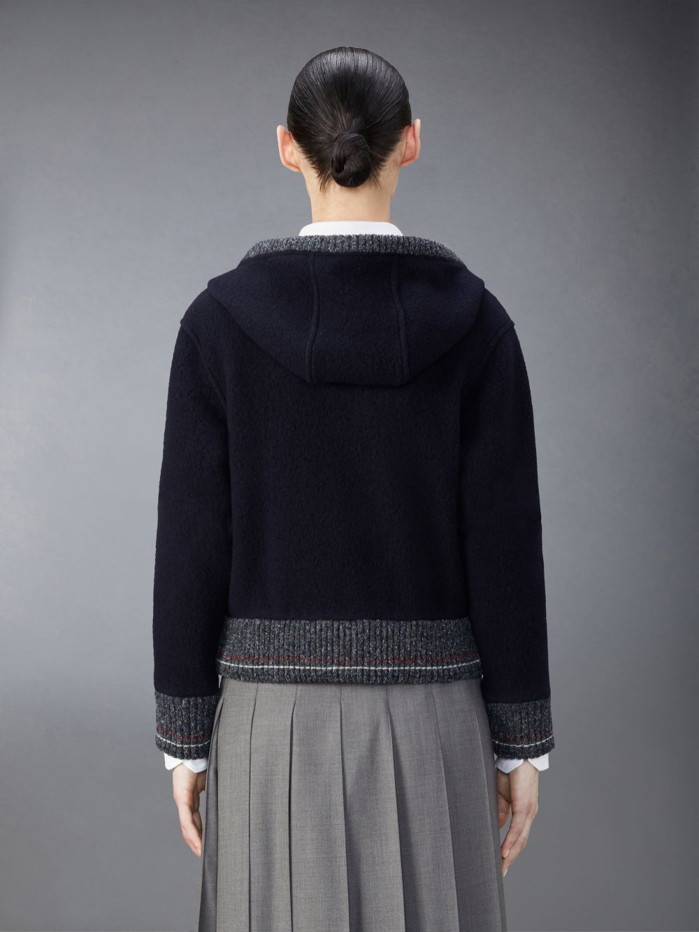 Thom Browne Wool Fleece Zip up Women Hoodie Blue | EOB35G52002