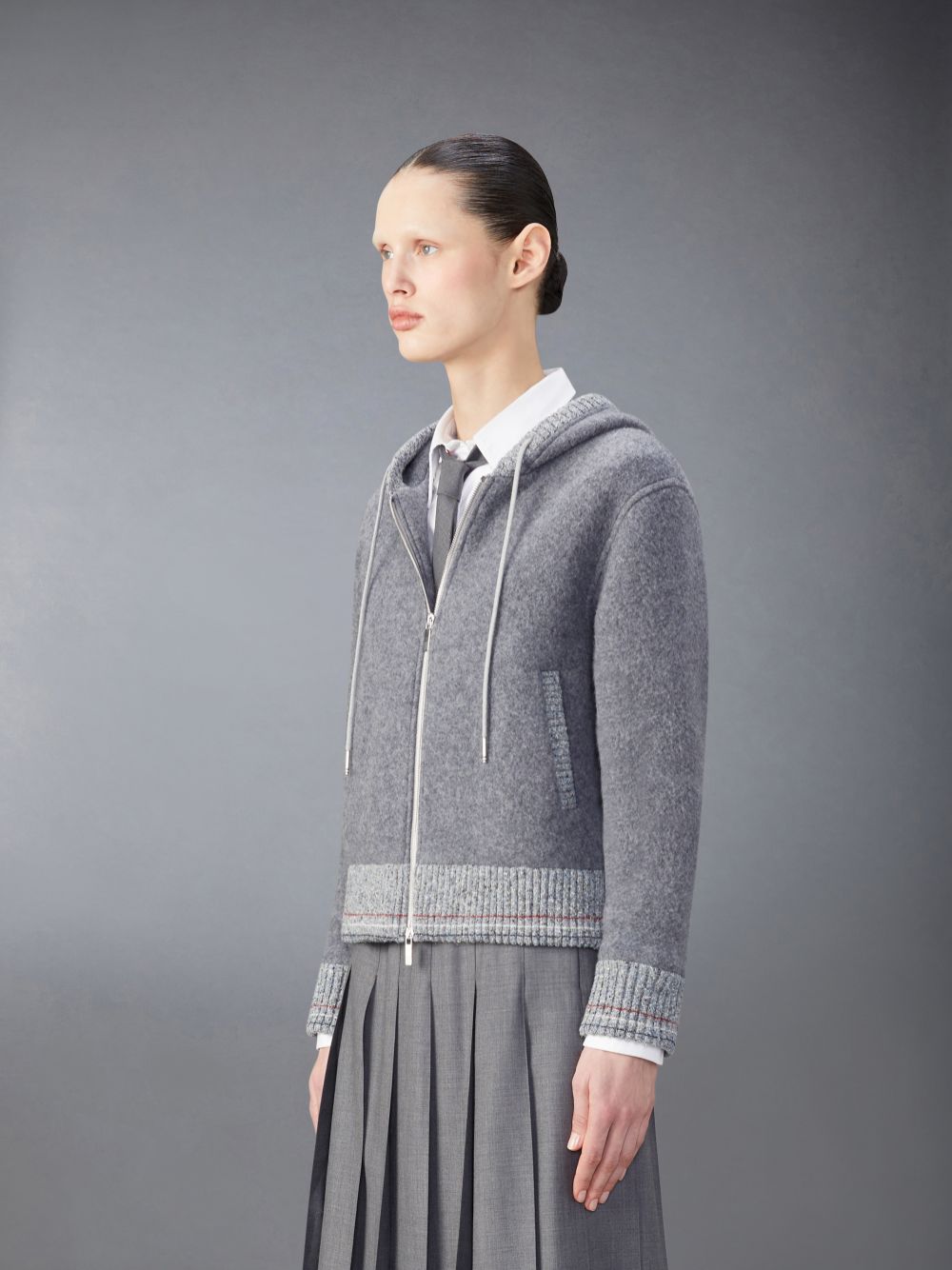 Thom Browne Wool Fleece Zip up Women Hoodie Grey | UEX87S46984