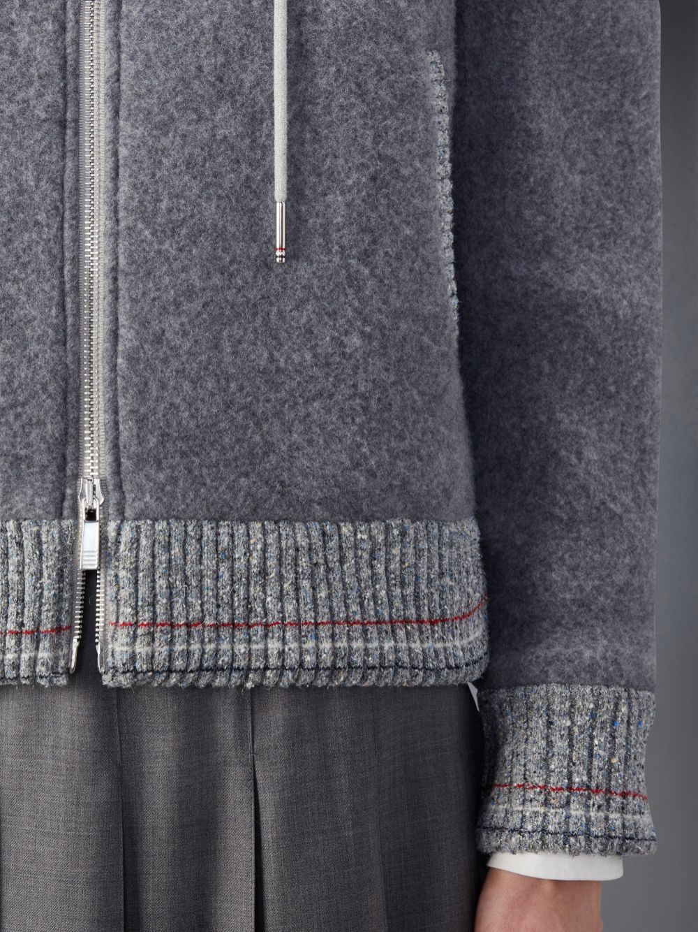 Thom Browne Wool Fleece Zip up Women Hoodie Grey | UEX87S46984