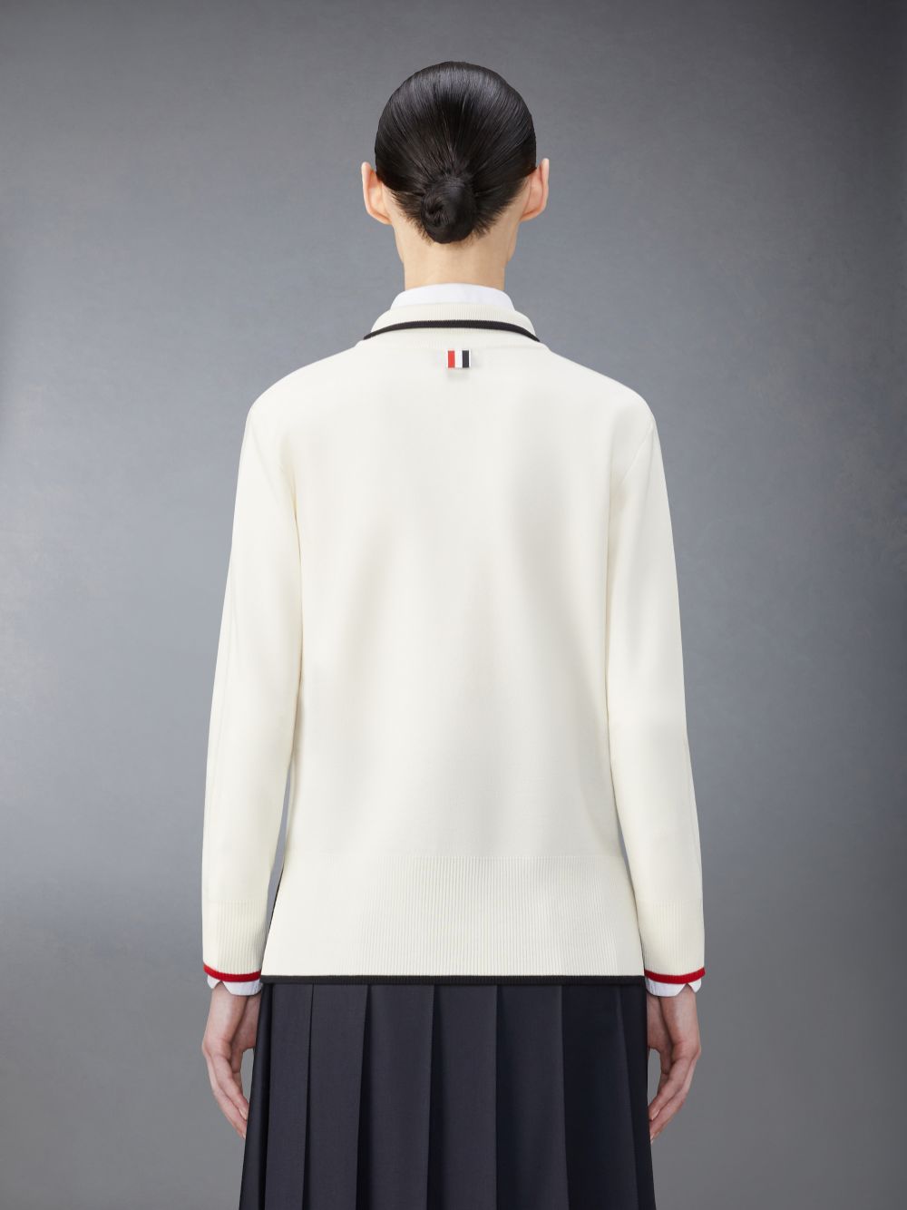 Thom Browne Wool Funnel Neck Full Zip Women Cardigan White | ICG72L70908