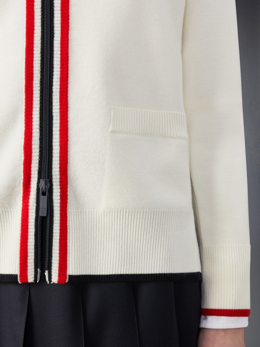 Thom Browne Wool Funnel Neck Full Zip Women Cardigan White | ICG72L70908