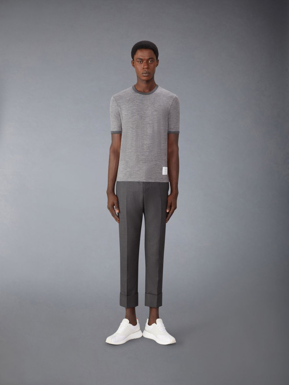 Thom Browne Wool Jersey Ringer Men T Shirts Grey | MXI07G50728