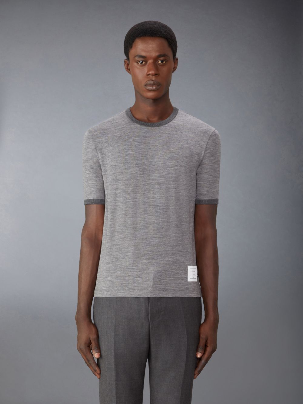 Thom Browne Wool Jersey Ringer Men T Shirts Grey | MXI07G50728