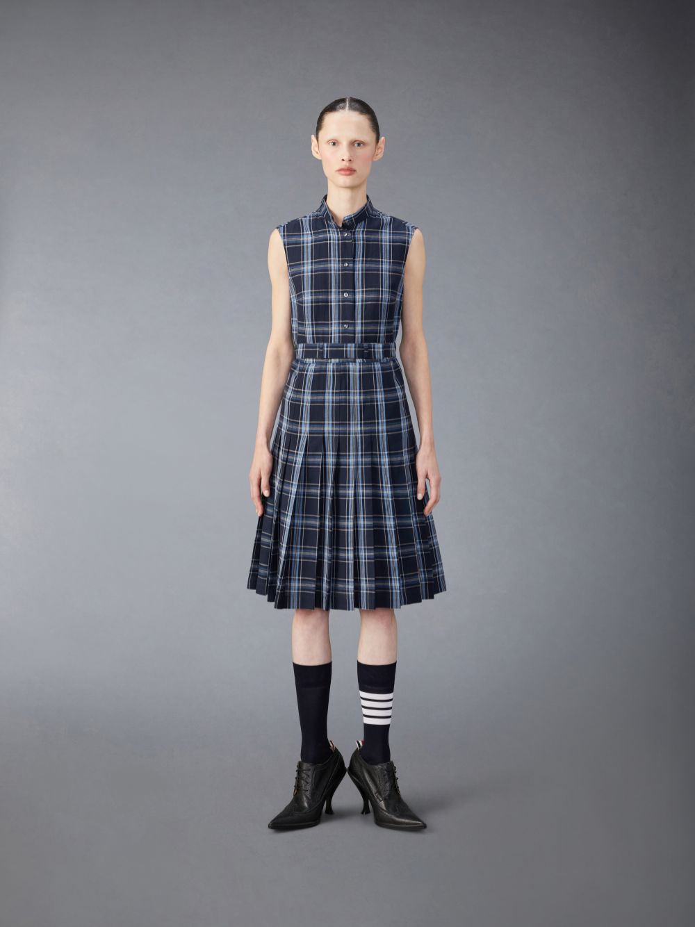 Thom Browne Wool Linen Midi Belted Women Dress Blue | QNU63G18583