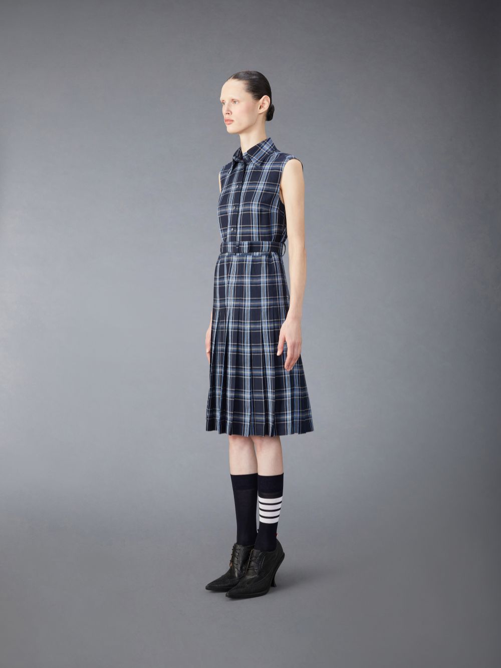 Thom Browne Wool Linen Midi Belted Women Dress Blue | QNU63G18583