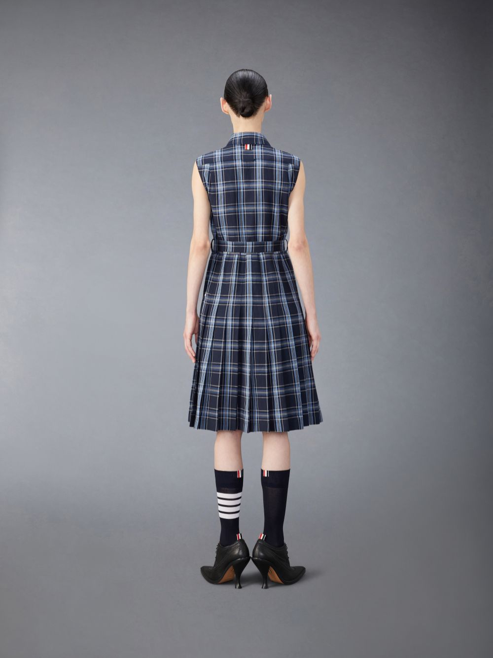 Thom Browne Wool Linen Midi Belted Women Dress Blue | QNU63G18583