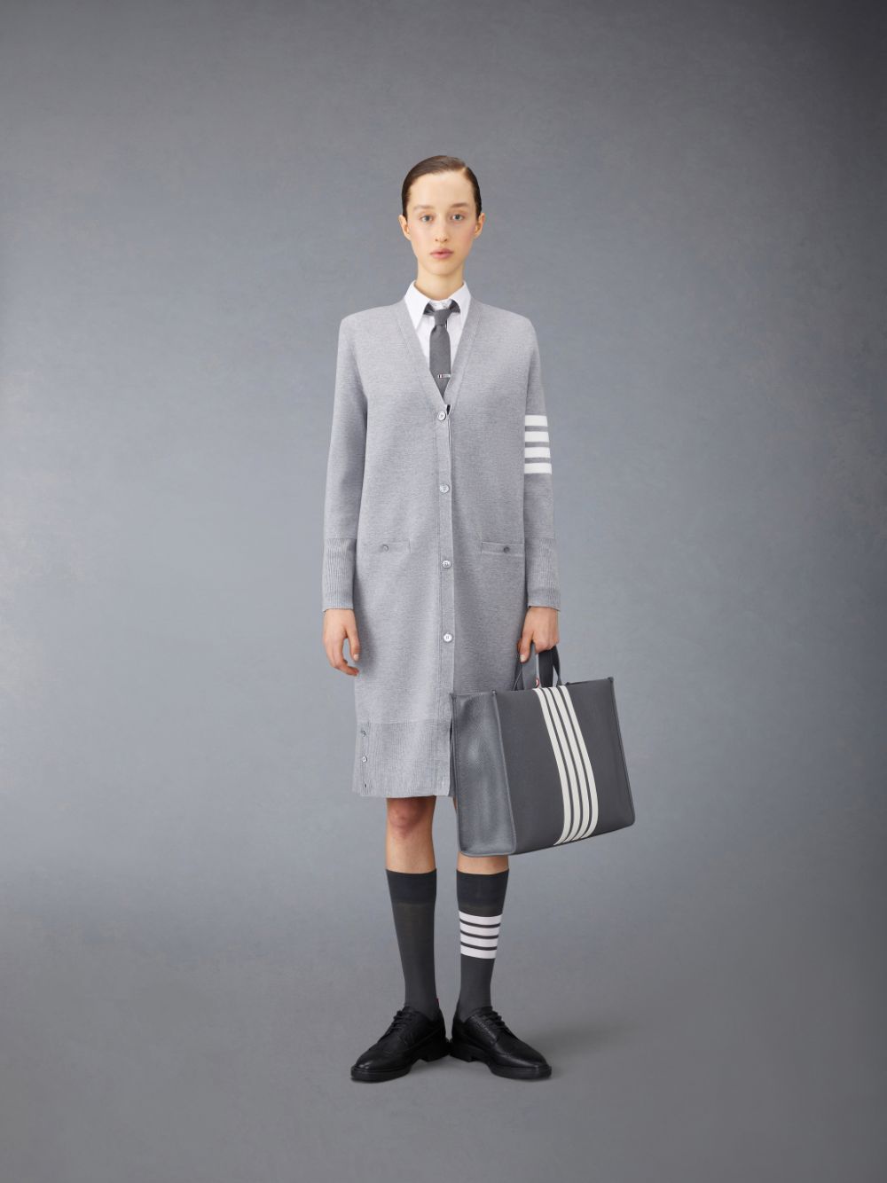 Thom Browne Wool Long V-Neck Women Cardigan Grey | TCJ13Y52811