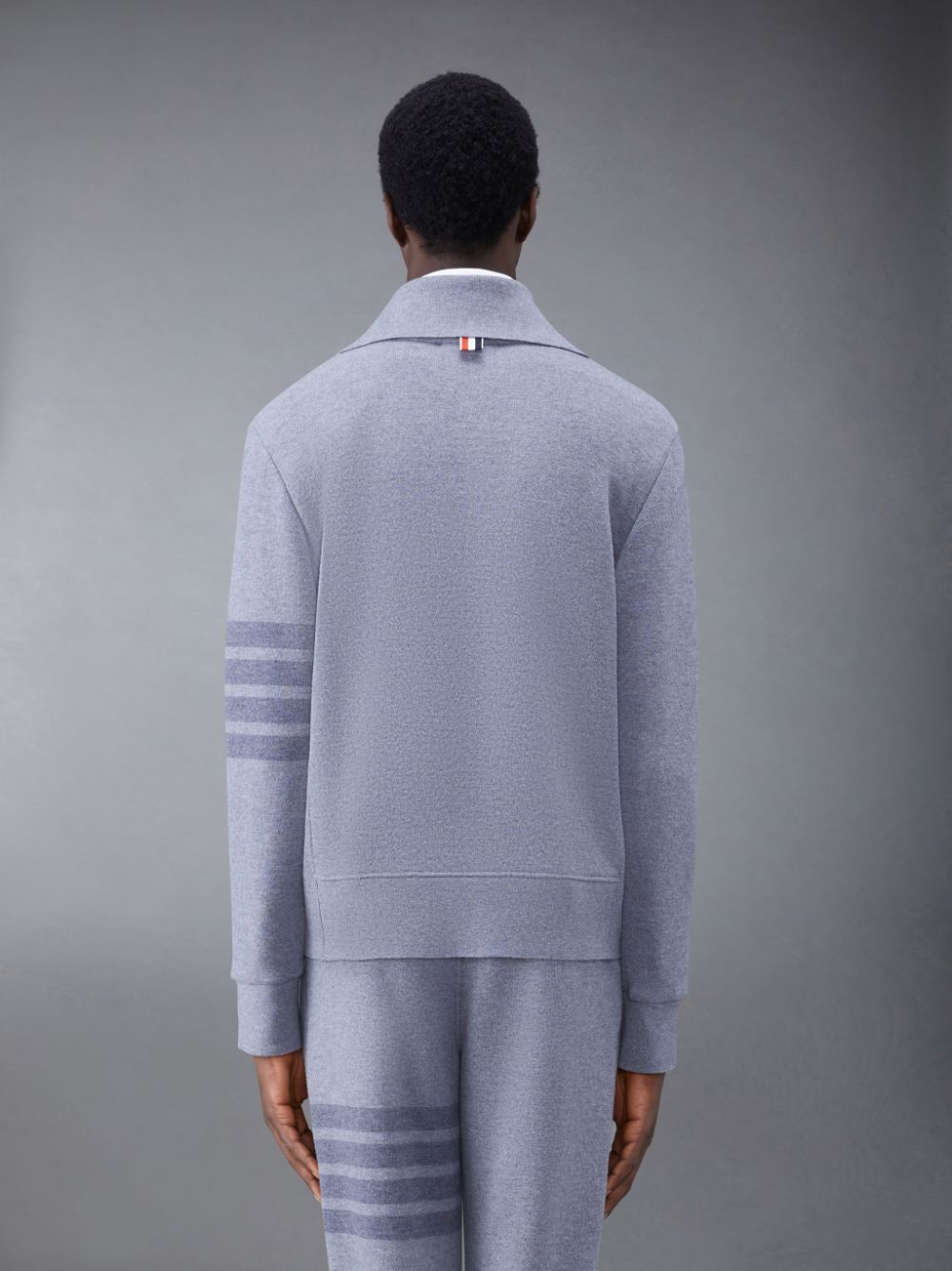 Thom Browne Wool Loopback 4-Bar Funnel Neck Men Pullover Grey | BUM40S10059