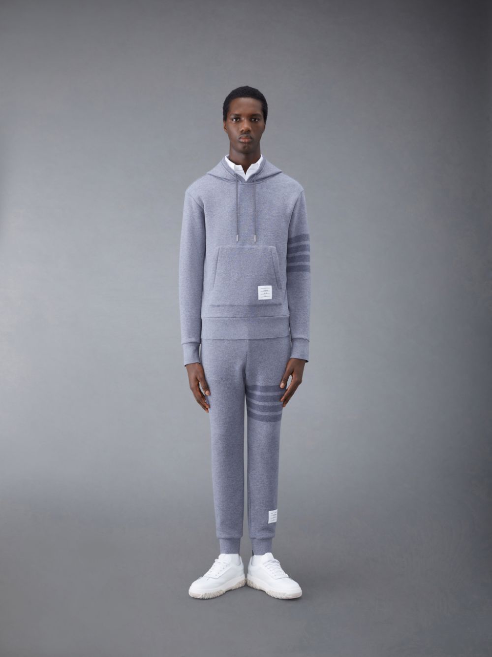 Thom Browne Wool Loopback 4-Bar Funnel Neck Men Pullover Grey | BUM40S10059