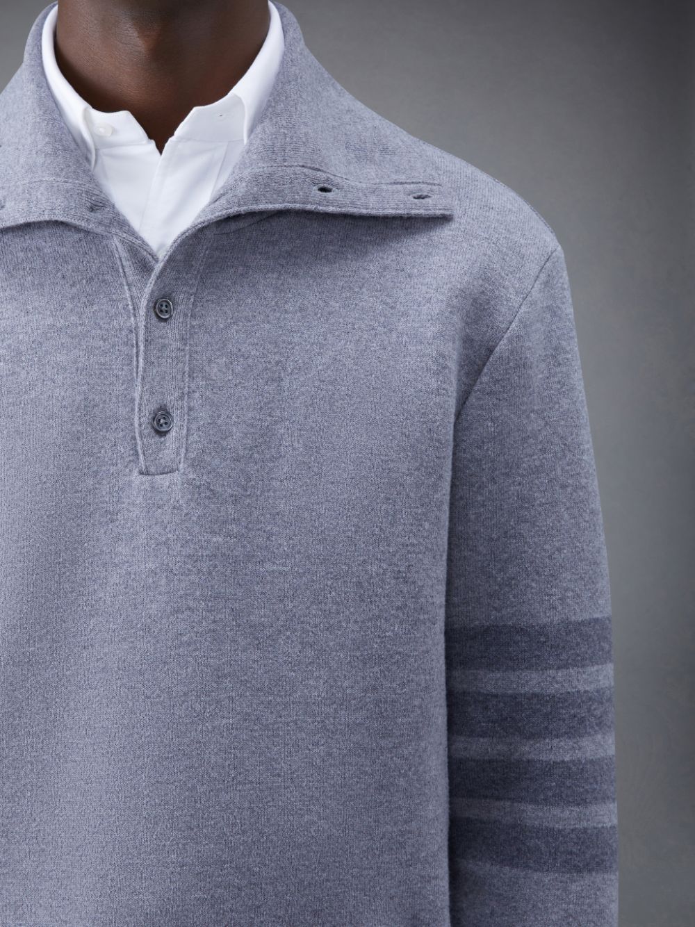 Thom Browne Wool Loopback 4-Bar Funnel Neck Men Pullover Grey | BUM40S10059