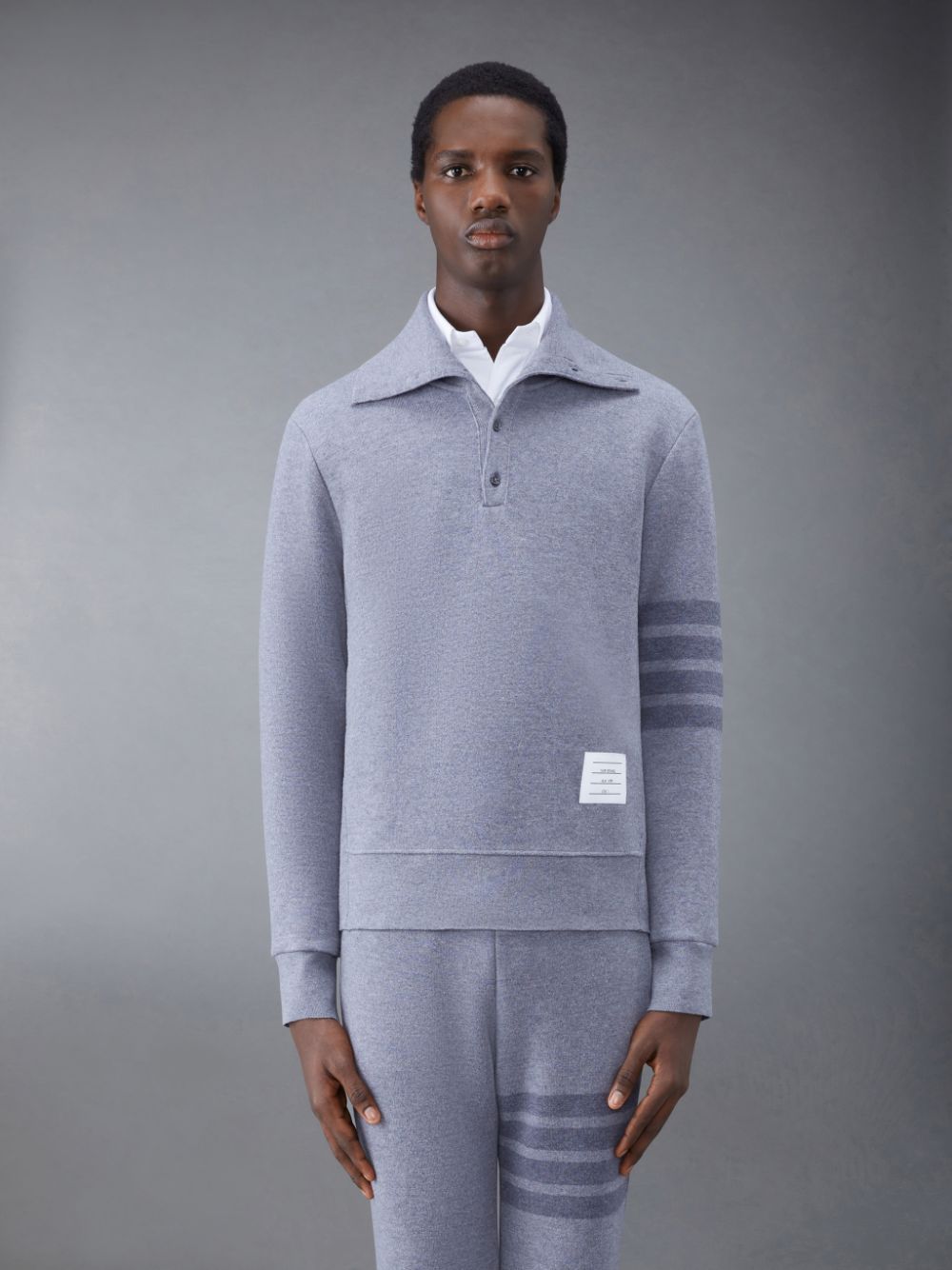 Thom Browne Wool Loopback 4-Bar Funnel Neck Men Pullover Grey | BUM40S10059