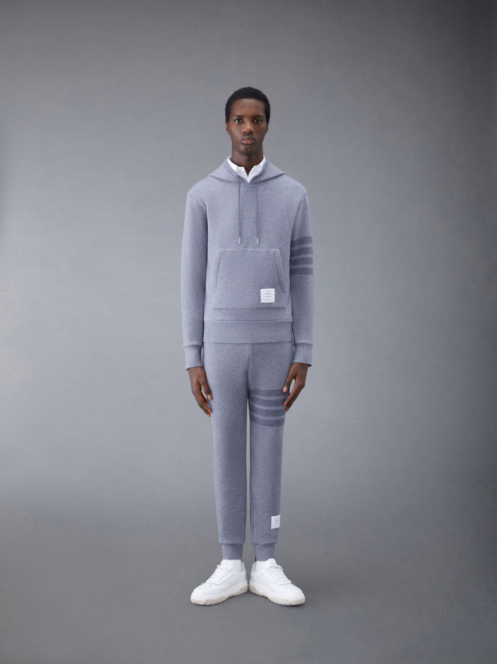 Thom Browne Wool Loopback 4-Bar Hoodie Men Pullover Grey | JOV36C24151