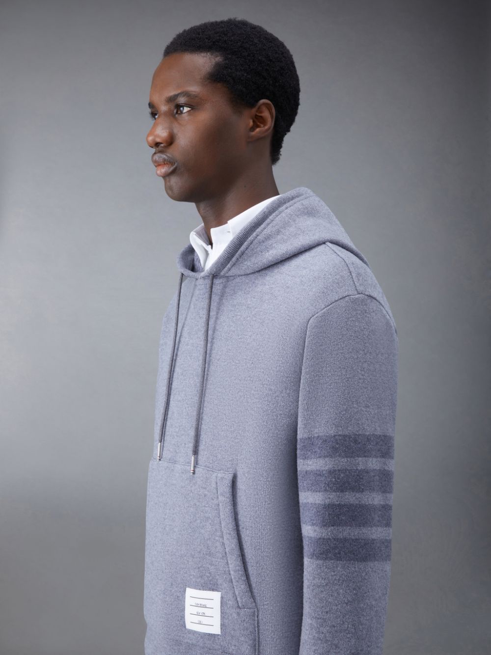 Thom Browne Wool Loopback 4-Bar Hoodie Men Pullover Grey | JOV36C24151